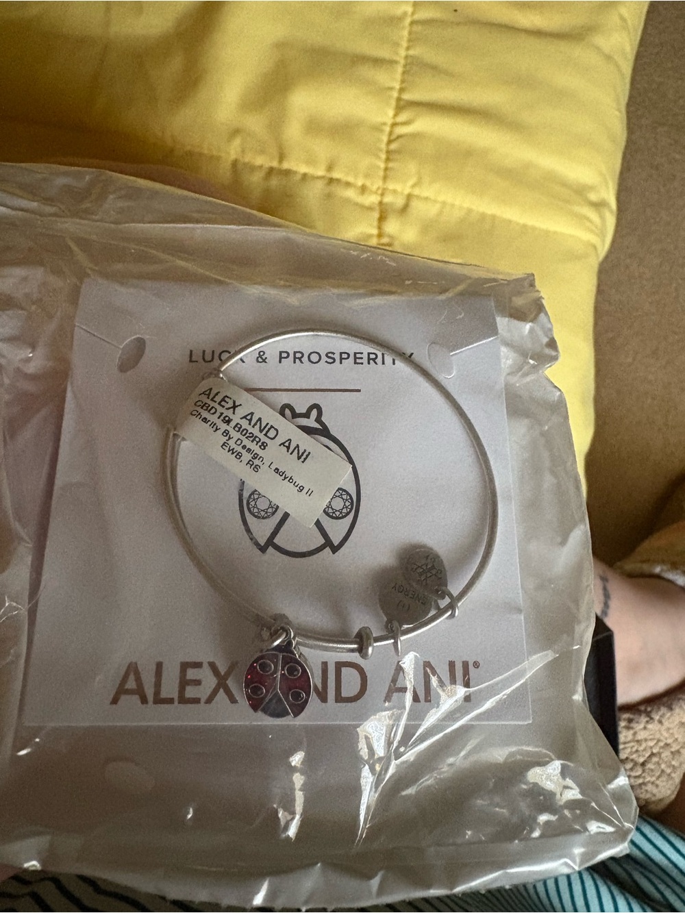 Alex and Ani Silver Ladybug Charm Bangle with Red Enamel